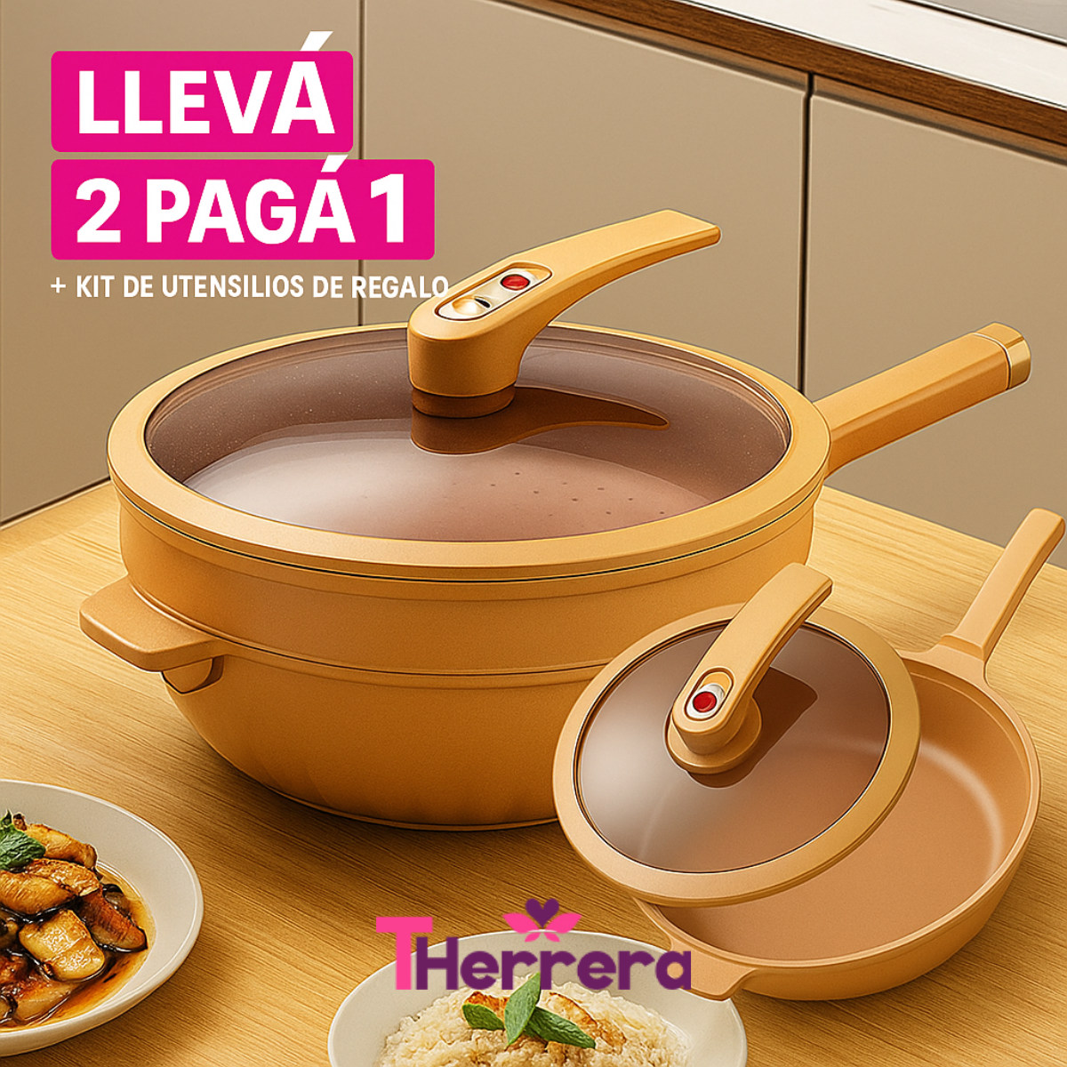 Frigideira Multifuncional en Cerámica: Compra 1 y llévate 2 + REGALLO: Kit de Utensilios